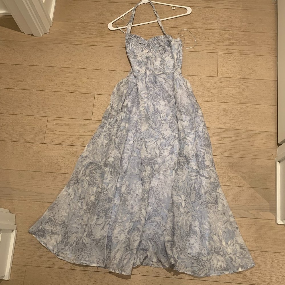 ASTR Mariella Floral Halter Midi Dress | Blue | Size XS